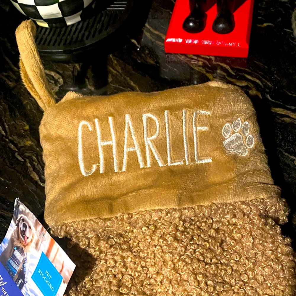 Sherpa shearling CHARLIE teddy tan Christmas stocking BNWT pets dogs paws
